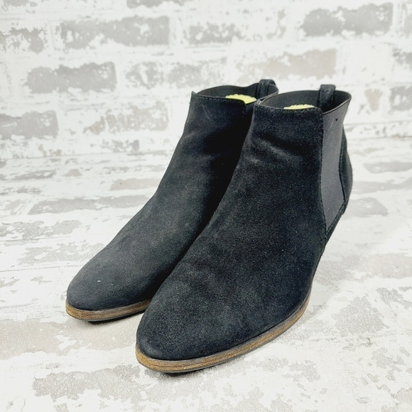 Aquatalia Black Suede Leather Elastic Gore Block Heel Ankle Boots V377 - Picture 2 of 14